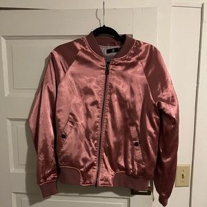 Misguided hot pink silk bomber jacket